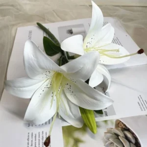 ช่อดอกลิลลี่ปลอม พลาสติก 2 ดอก สีขาว